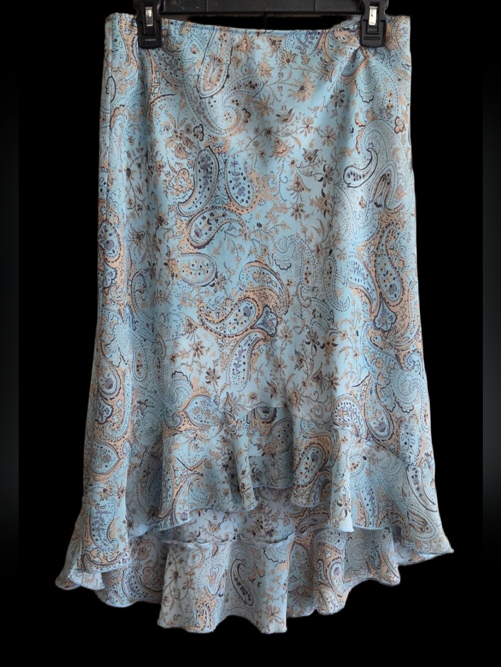 A. Byer Y2K Light Blue Paisley Ruffle Hem Skirt Junior' Large
